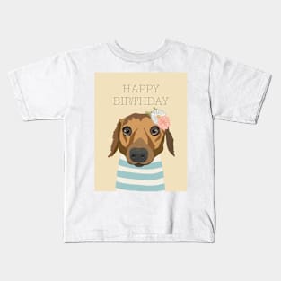 Happy Birthday Dog in Paris with flowers Kids T-Shirt